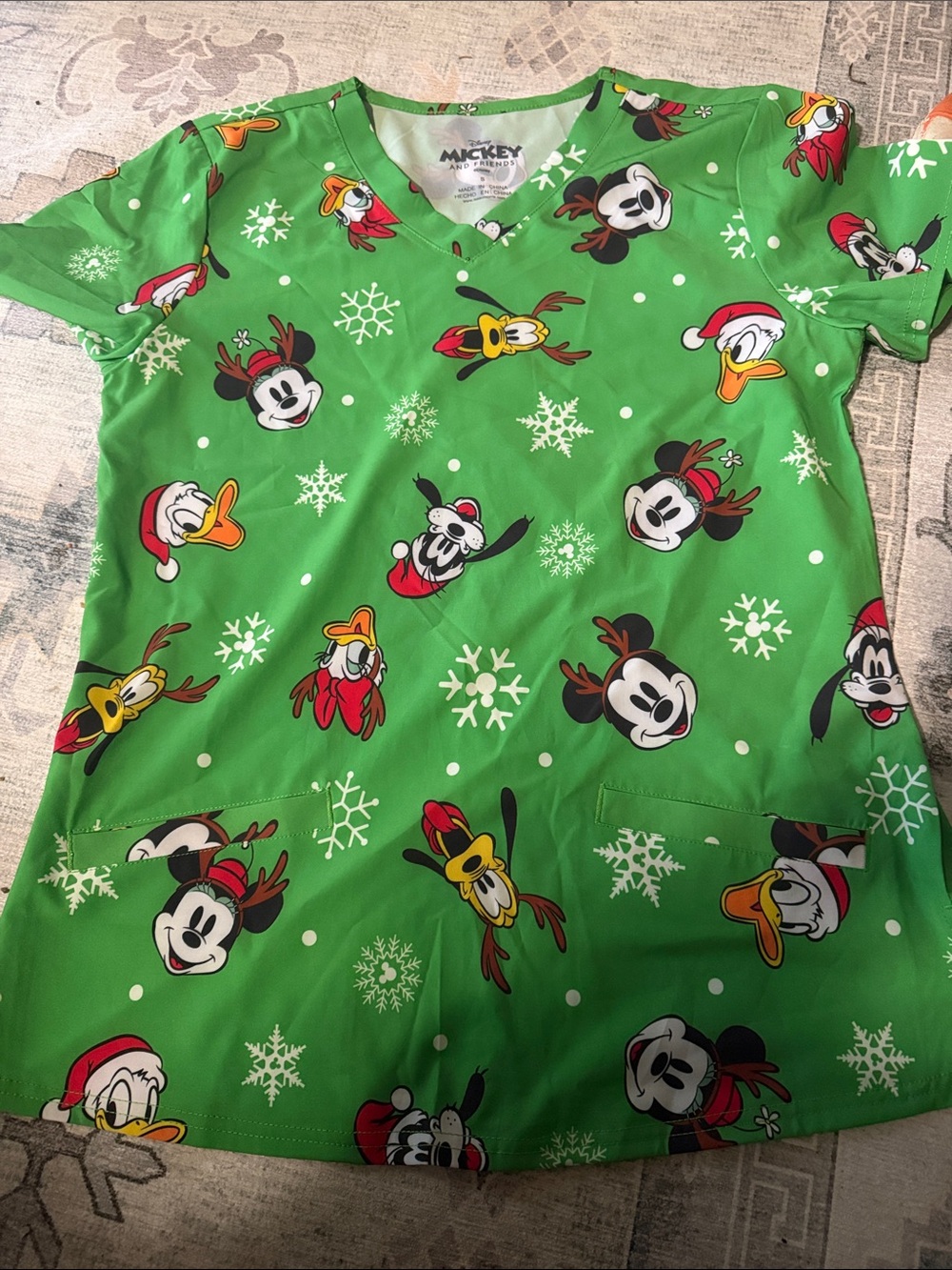 Disney Green Christmas Mickey & Friends Holiday Scrub Top